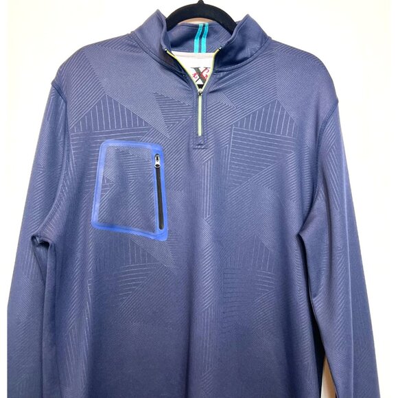 Robert Graham Navy Quarter-Zip Pullover Geometric Pattern Zipper Pocket Large - Picture 4 of 12